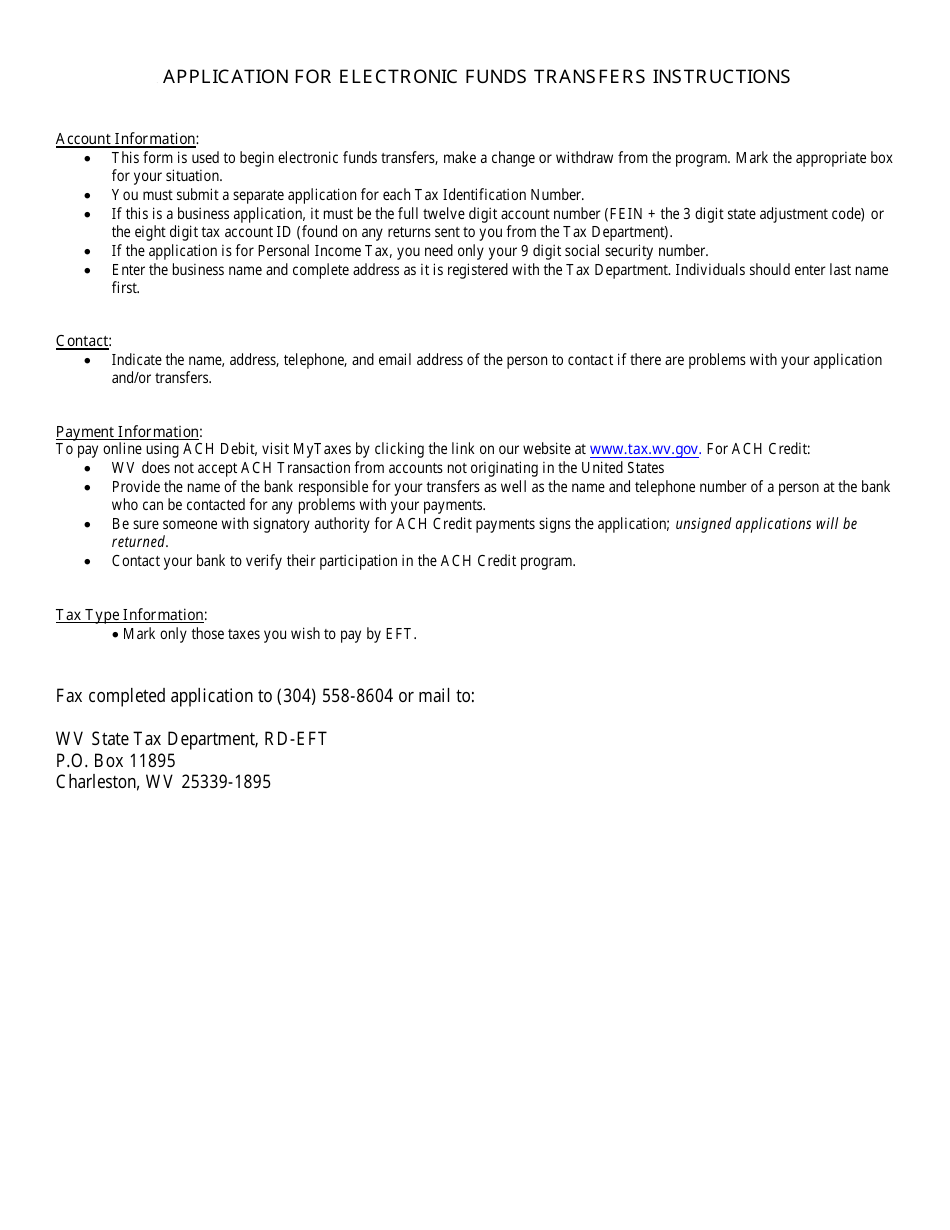 Form WV / EFT-5 ACH Credit Electronic Funds Transfer Application - West Virginia, Page 2