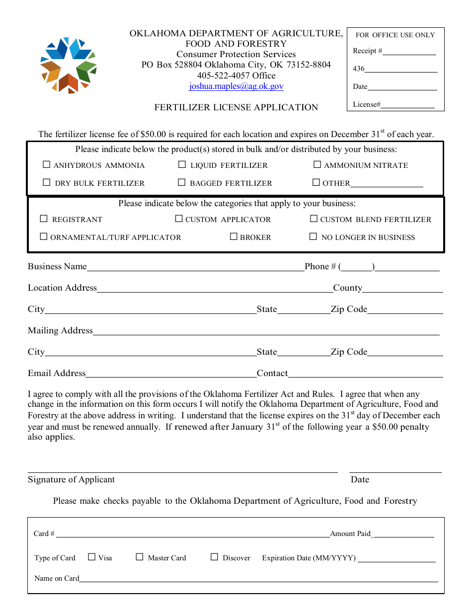 Oklahoma Fertilizer License Application Fill Out, Sign Online and