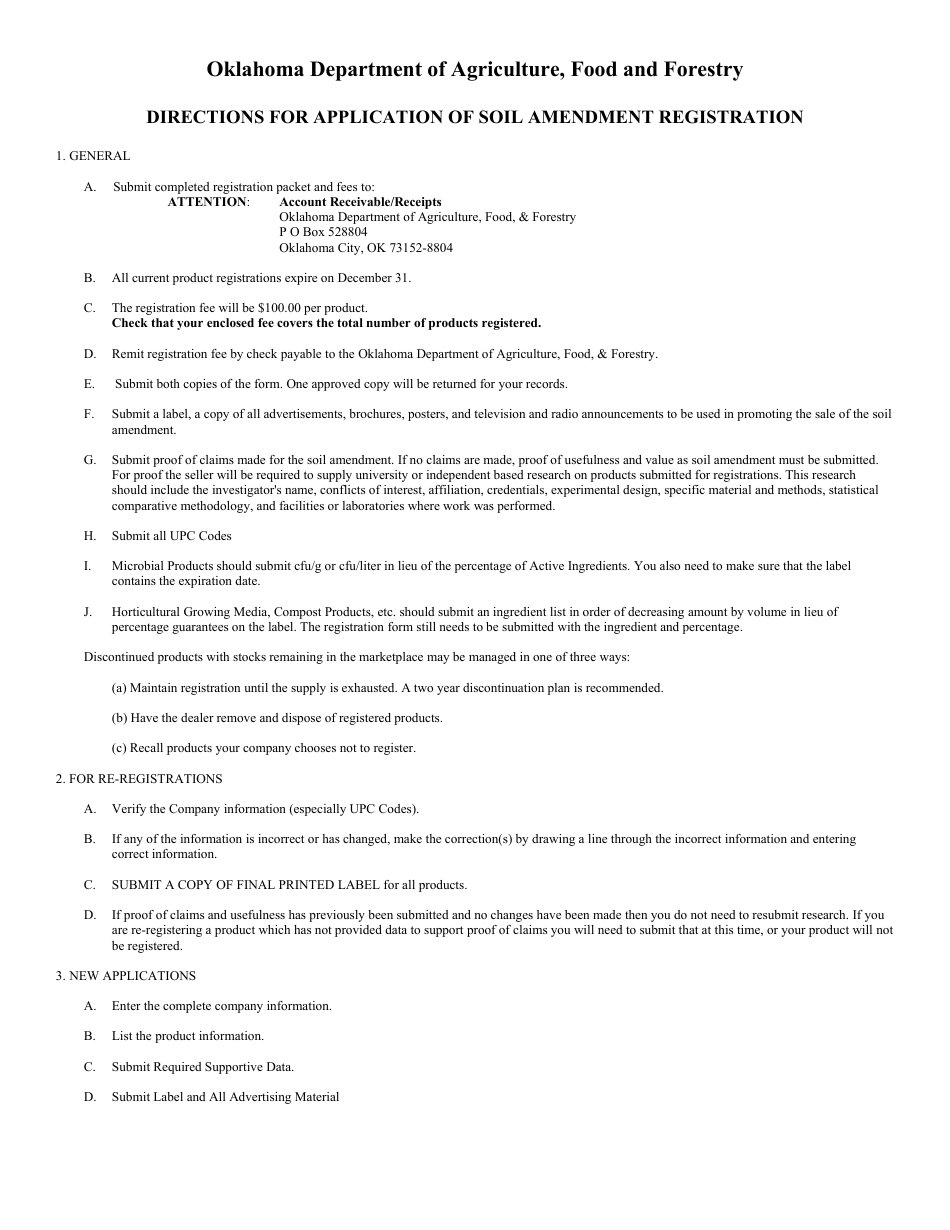 Application for Registration of Soil Amendment - Oklahoma, Page 1