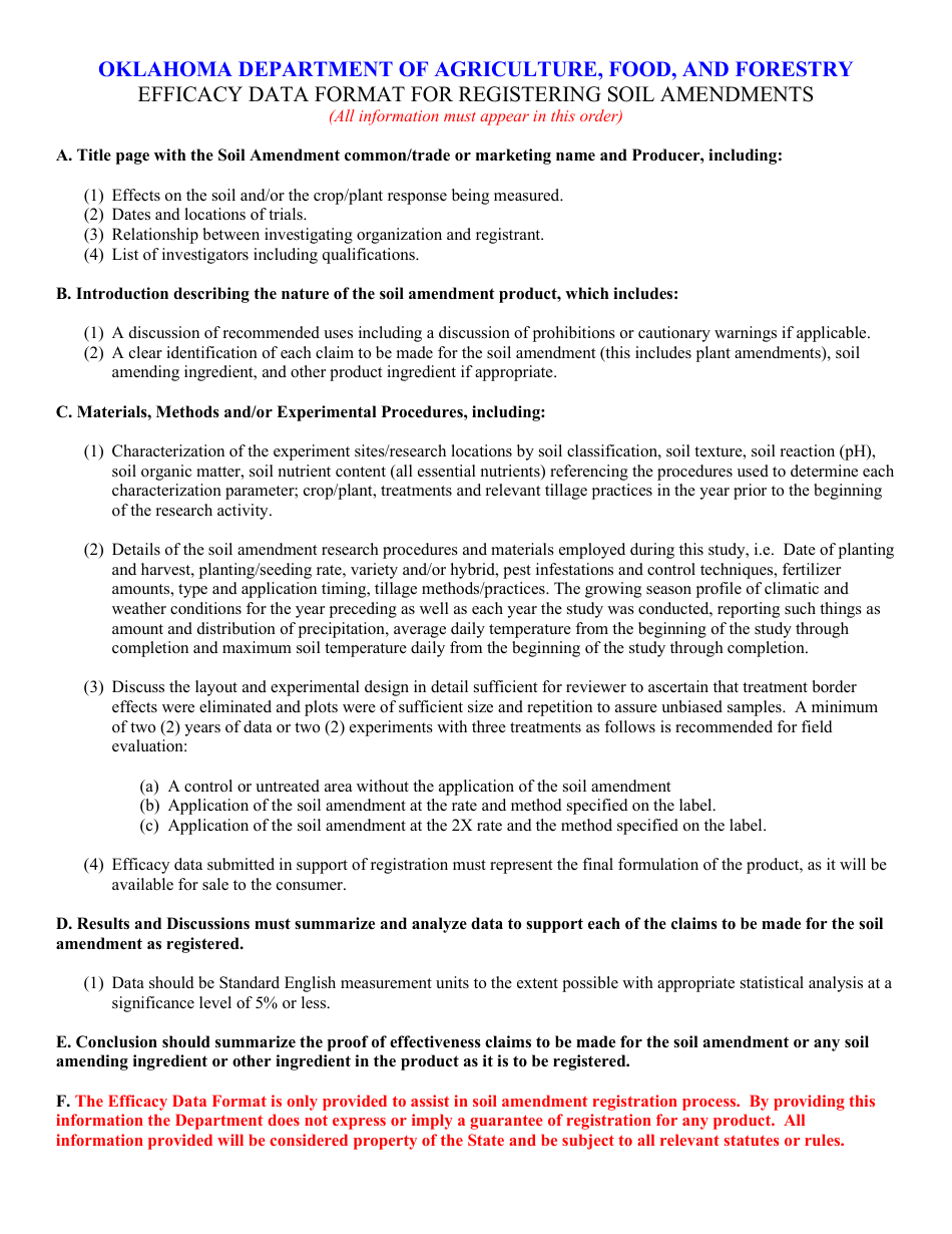 Application for Registration of Soil Amendment - Oklahoma, Page 2