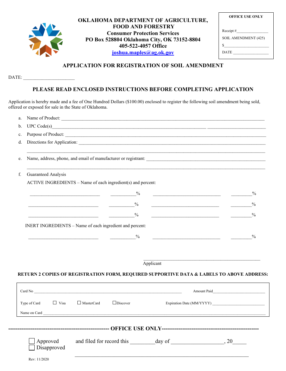 Application for Registration of Soil Amendment - Oklahoma, Page 3