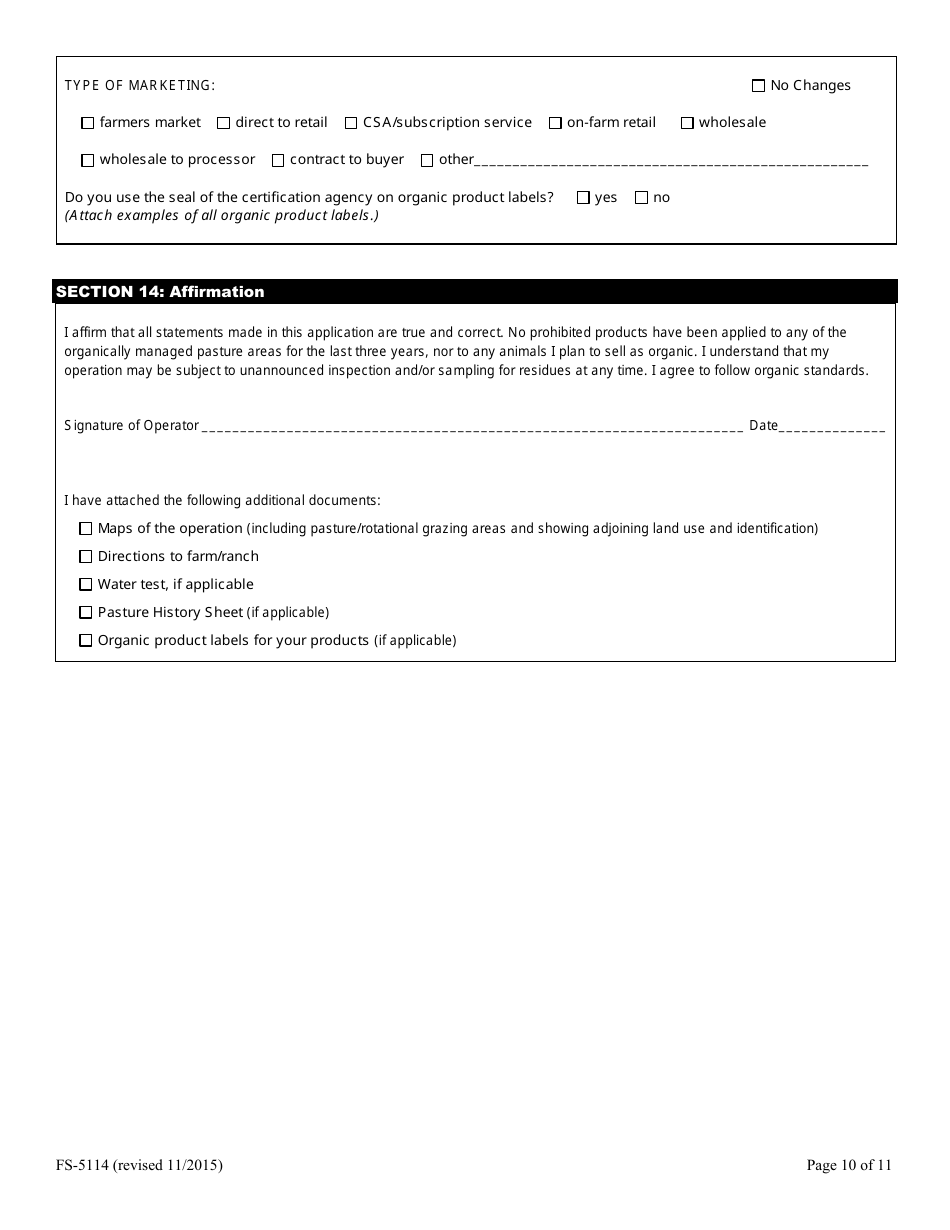 Form FS-5114 Organic Livestock Plan Application: Slaughter / Dairy - Oklahoma, Page 10