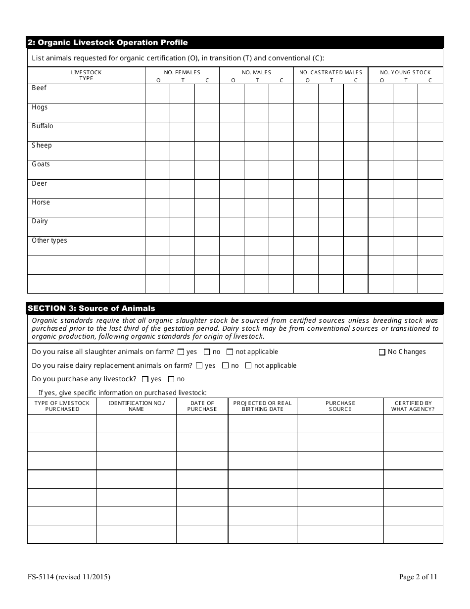 Form FS-5114 Organic Livestock Plan Application: Slaughter / Dairy - Oklahoma, Page 2