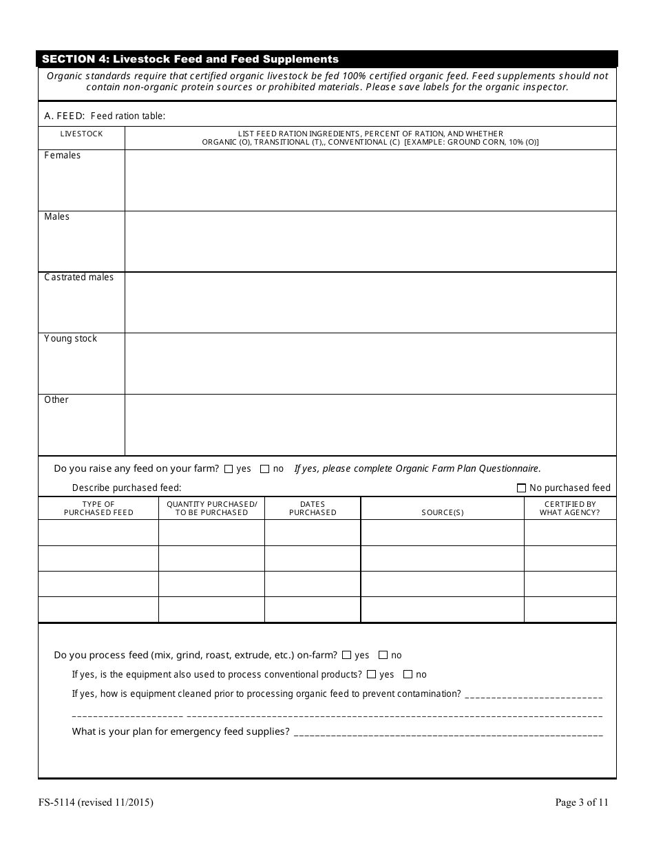 Form FS-5114 Organic Livestock Plan Application: Slaughter / Dairy - Oklahoma, Page 3