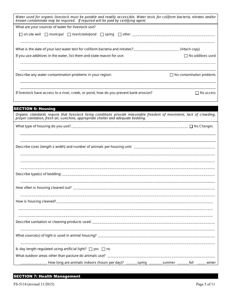 Form FS-5114 Organic Livestock Plan Application: Slaughter / Dairy - Oklahoma, Page 5