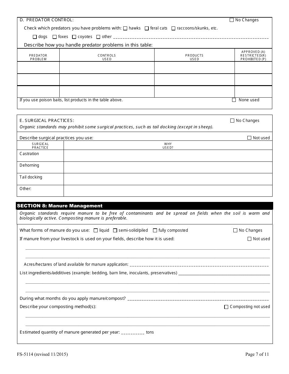 Form FS-5114 Organic Livestock Plan Application: Slaughter / Dairy - Oklahoma, Page 7