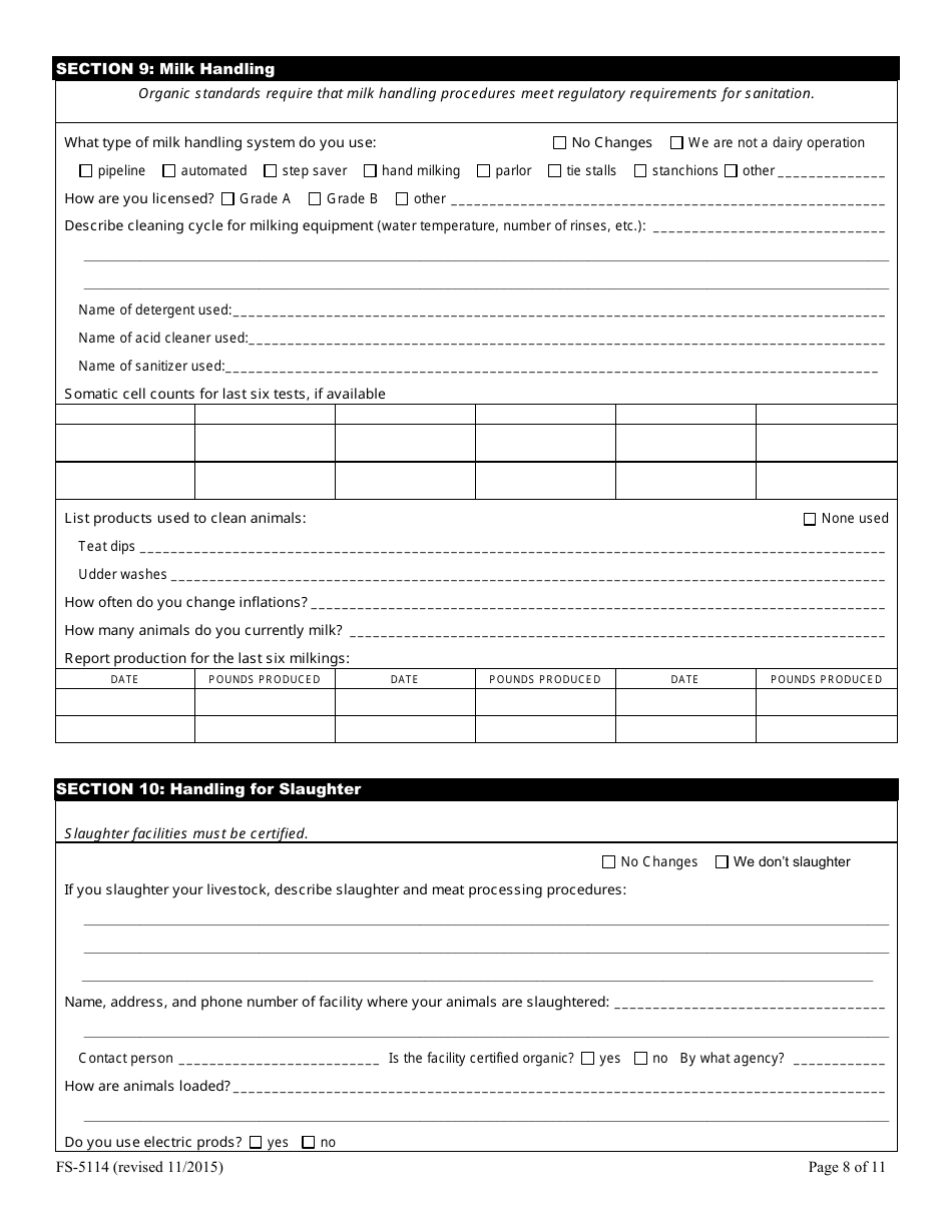 Form FS-5114 Organic Livestock Plan Application: Slaughter / Dairy - Oklahoma, Page 8