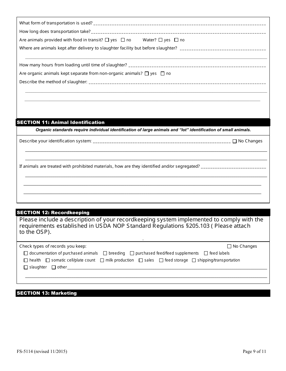 Form FS-5114 Organic Livestock Plan Application: Slaughter / Dairy - Oklahoma, Page 9