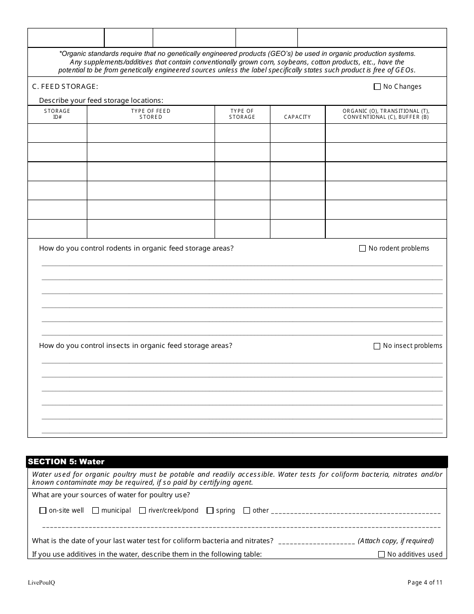 Form FS-5116 Organic Poultry Plan Application - Oklahoma, Page 4