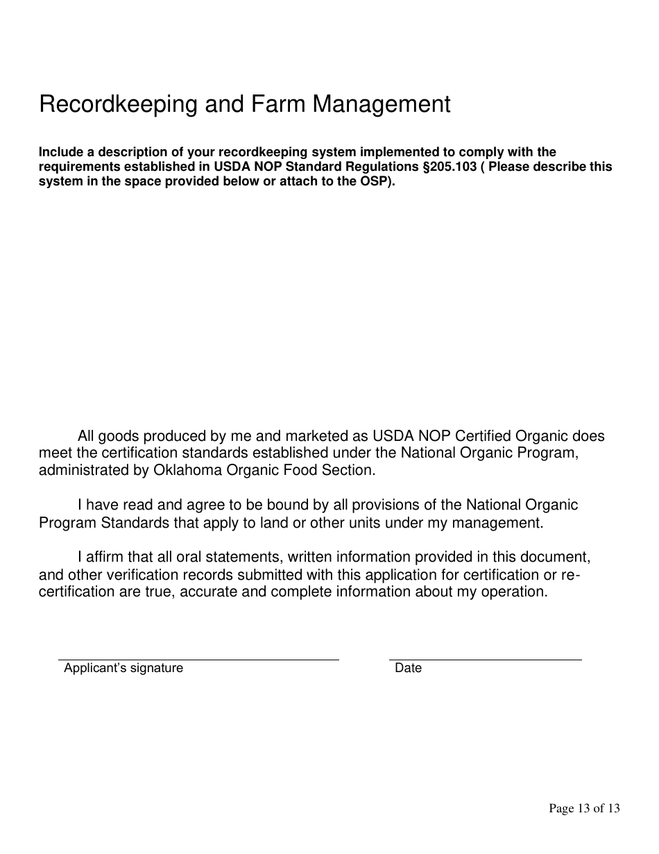 Form FS-5111 Producer Application - Organic Certification Program - Oklahoma, Page 13