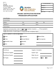Form FS-5111 Producer Application - Organic Certification Program - Oklahoma