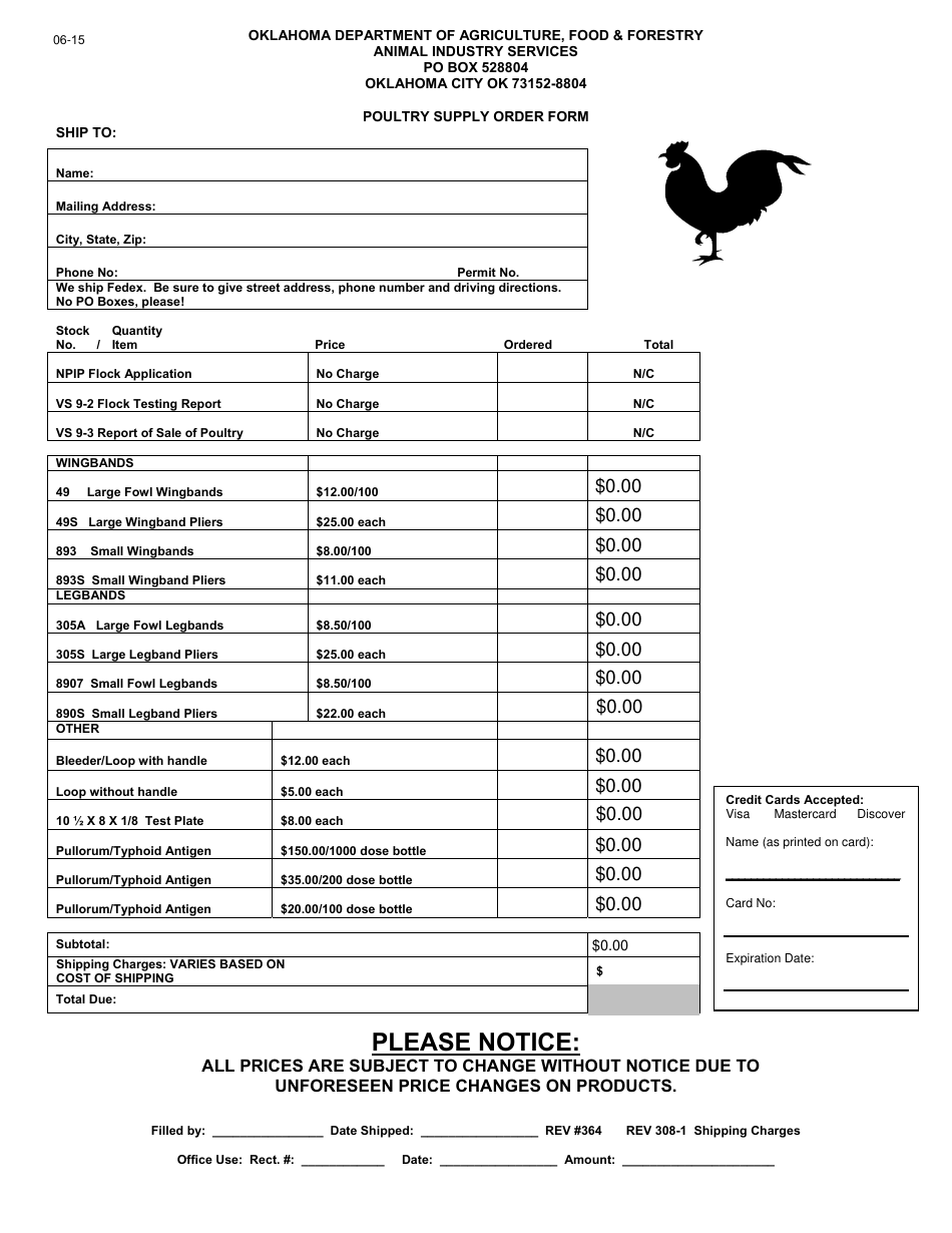 Poultry Supply Order Form - Oklahoma, Page 2