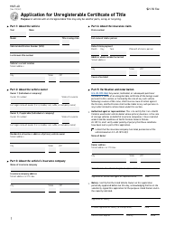 Form MVR-4D Application for Unregisterable Certificate of Title - North Carolina