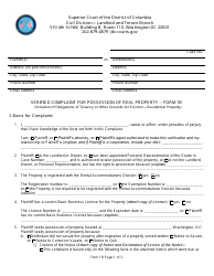 Form 1B Verified Complaint for Possession of Real Property (Violation of Obligations of Tenancy or Other Grounds for Eviction - Residential Property) - Washington, D.C.