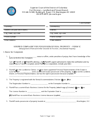 Form 1C Verified Complaint for Possession of Real Property (Nonpayment of Rent and Other Grounds for Eviction - Residential Property) - Washington, D.C.