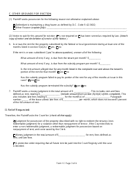 Form 1C Verified Complaint for Possession of Real Property (Nonpayment of Rent and Other Grounds for Eviction - Residential Property) - Washington, D.C., Page 3