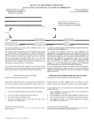 Form 15 &quot;Notice of Impending Conviction&quot; - Ontario, Canada (English/French)