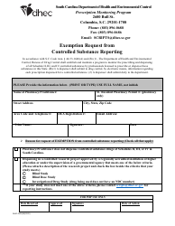 DHEC Form 4102 Exemption Request From Controlled Substance Reporting - South Carolina