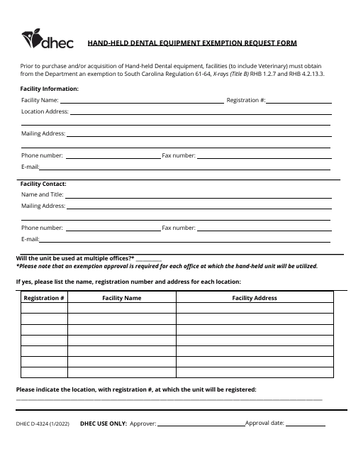 DHEC Form 4324  Printable Pdf