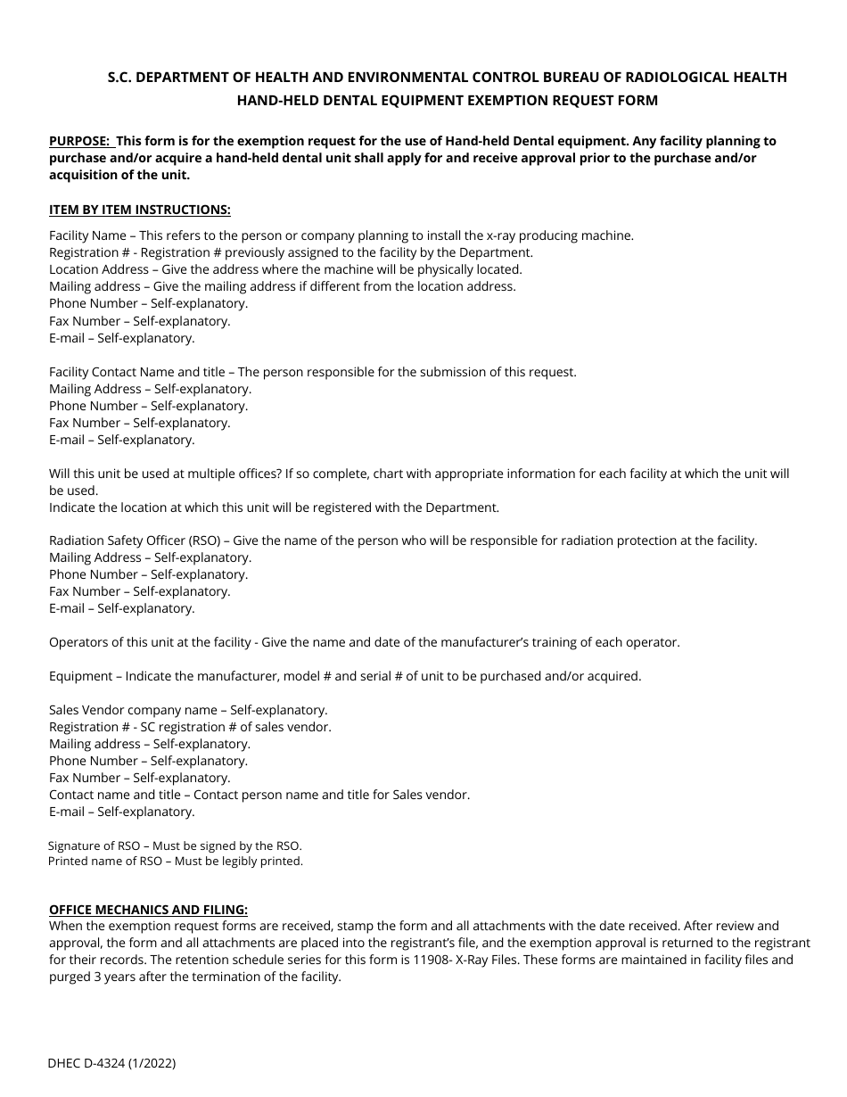 DHEC Form 4324 Fill Out, Sign Online and Download Fillable PDF, South