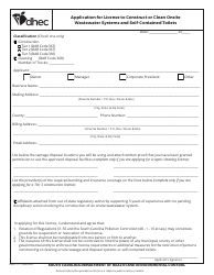 Document preview: DHEC Form 1777 Application for License to Construct or Clean Onsite Wastewater Systems and Self-contained Toilets - South Carolina