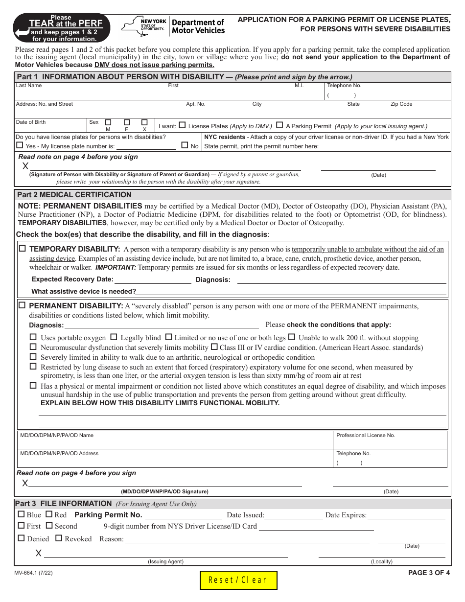 Form MV-664.1 Download Fillable PDF or Fill Online Application for a ...