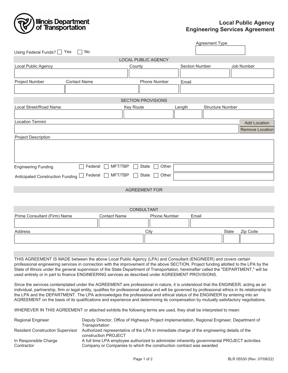 Form BLR05530 Local Public Agency Engineering Services Agreement - Illinois, Page 1