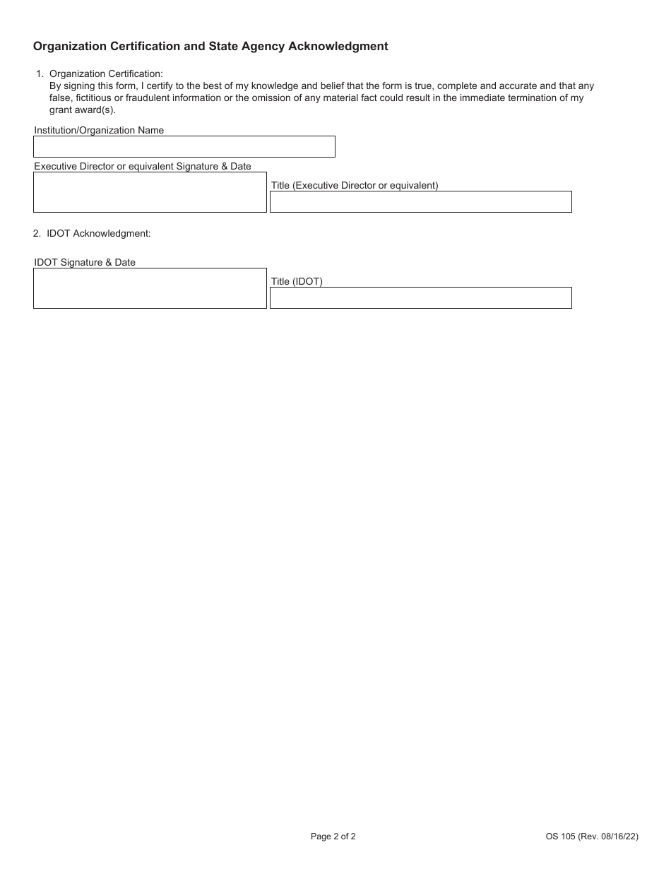 Form OS105 Illinois Works Apprenticeship Initiative Periodic Grantee or Contractor Report - Illinois, Page 2