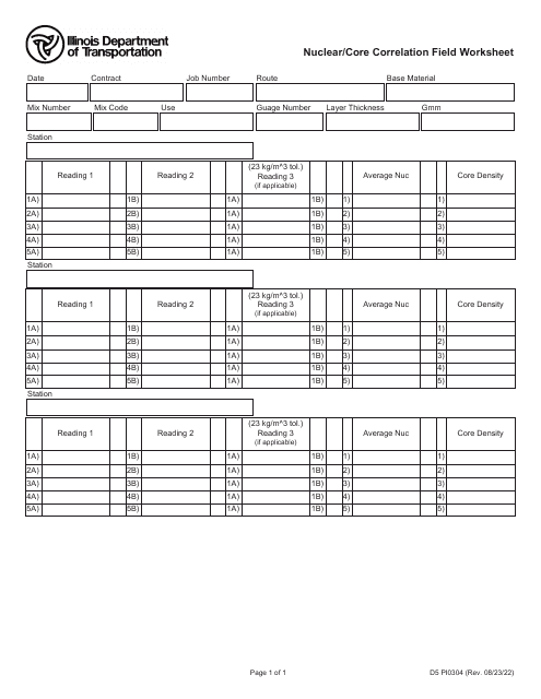 Form D5PI0304 Nuclear/Core Correlation Field Worksheet - Illinois