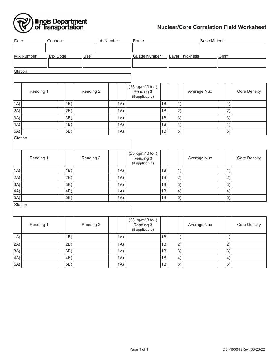 Form D5PI0304 Nuclear / Core Correlation Field Worksheet - Illinois, Page 1