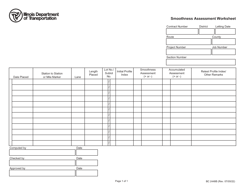 Form BC2448B Smoothness Assessment Worksheet - Illinois