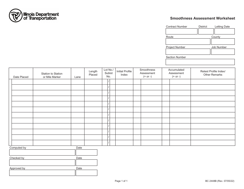 Form BC2448B Smoothness Assessment Worksheet - Illinois, Page 1