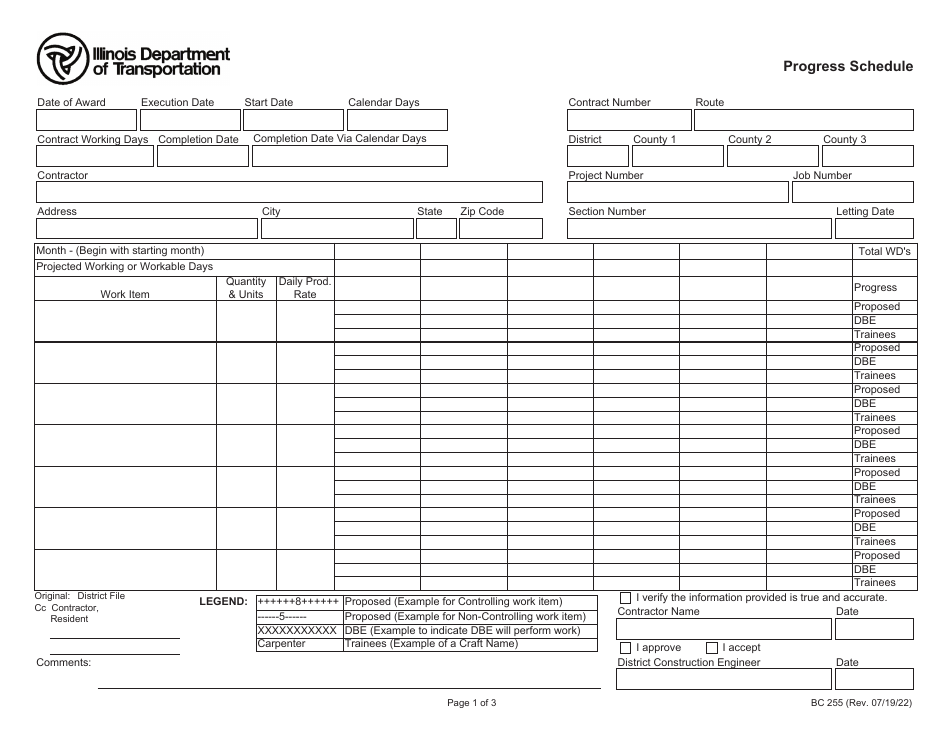 Form BC255 Progress Schedule - Illinois, Page 1