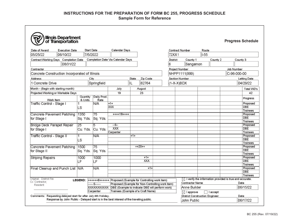 Form BC255 Progress Schedule - Illinois, Page 4