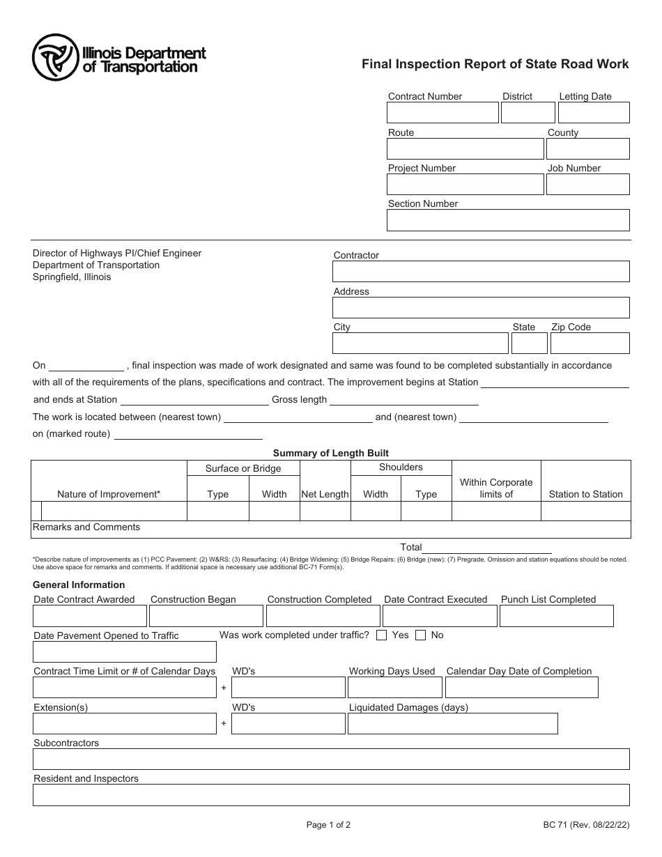 Form BC71 - Fill Out, Sign Online and Download Fillable PDF, Illinois ...