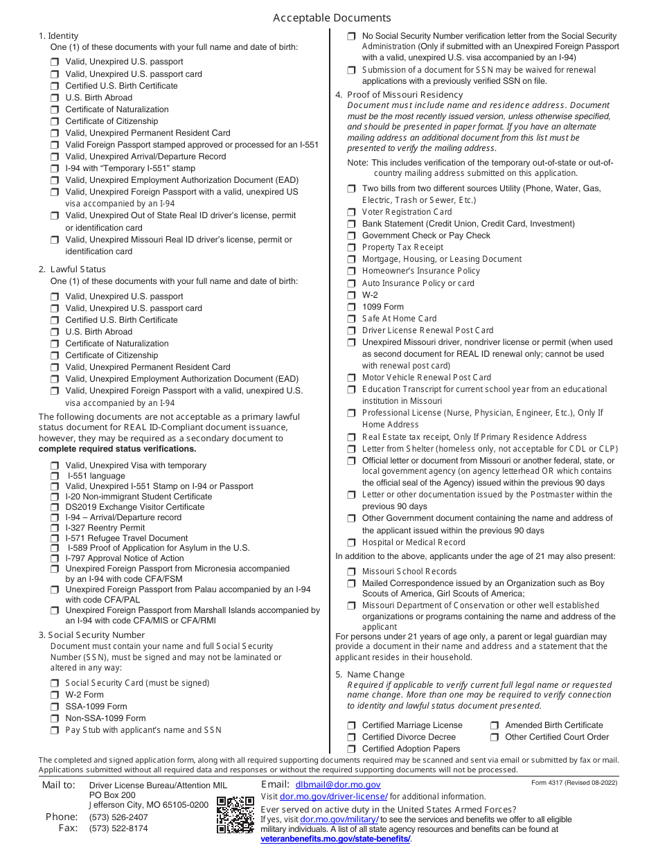 Form 4317 Mail-In Driver License Application - Missouri, Page 3