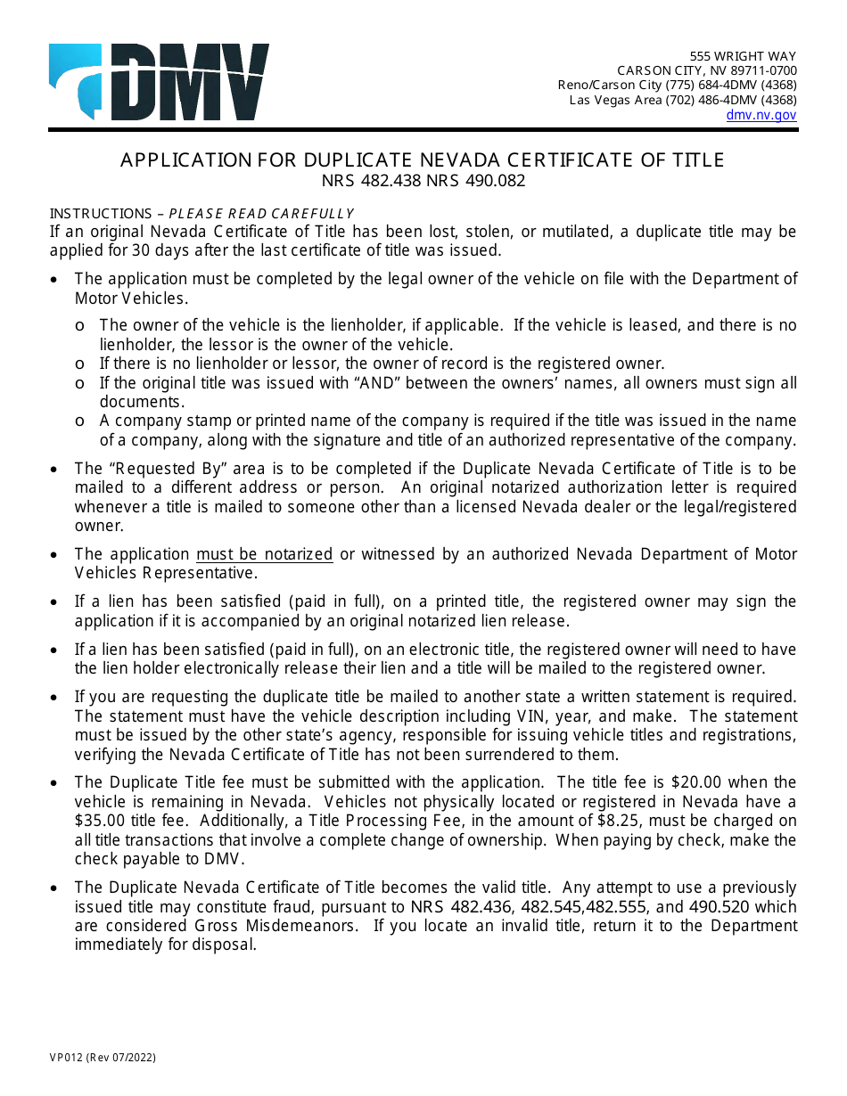 Form Vp012 Fill Out Sign Online And Download Fillable Pdf Nevada Templateroller 4746