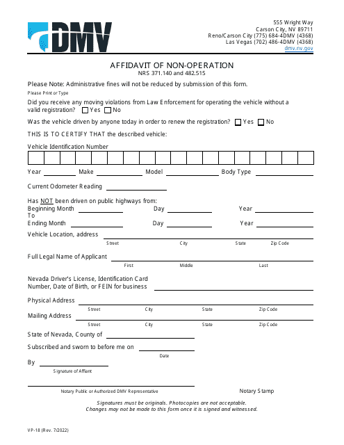 Form VP-18  Printable Pdf