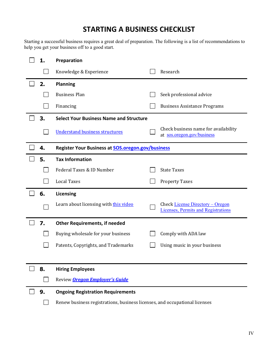 Starting a Business Checklist - Oregon, Page 1