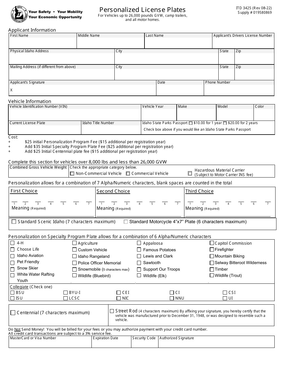 Form ITD3425 Download Fillable PDF or Fill Online Personalized License