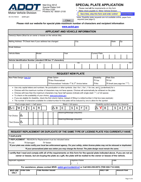 Form 96-0143  Printable Pdf