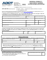 Form 96-0104 Individual Disability - Deaf/Hard of Hearing Plate/Placard Application - Arizona