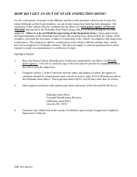 Form NSP455 Motor Vehicle Identification Certificate - Nebraska, Page 2