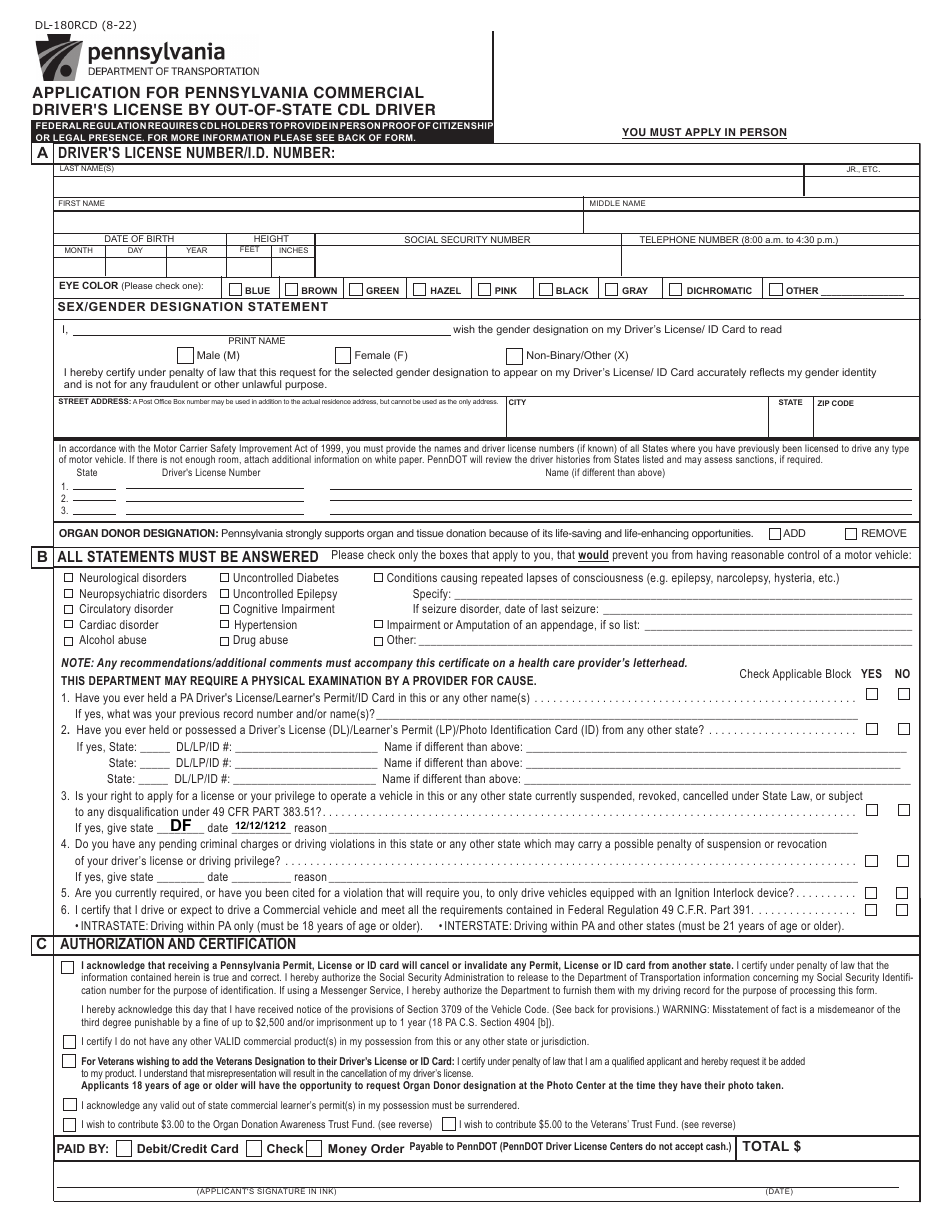 D180 Form Examples Form DL-180RCD - Fill Out, Sign Online and Download Fillable PDF ...