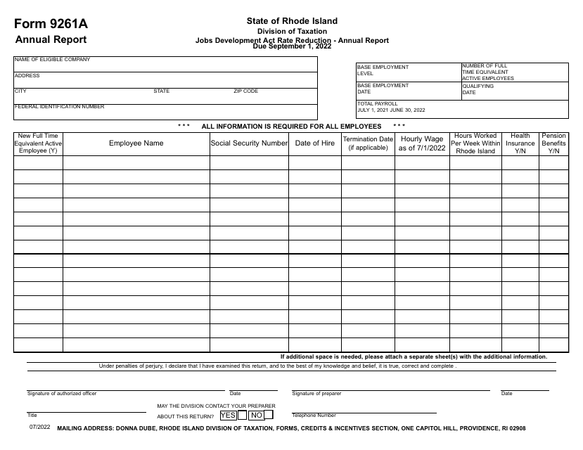 Form 9261A  Printable Pdf