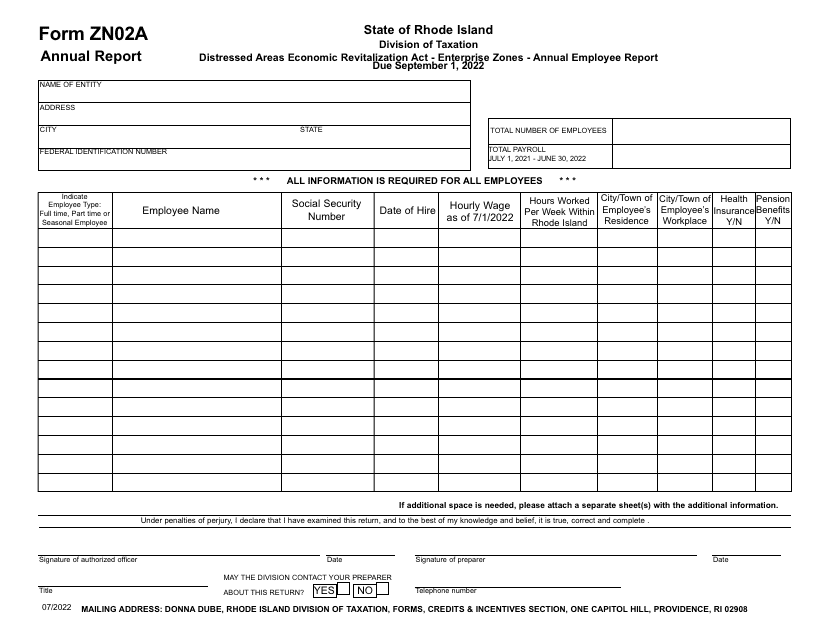 Form ZN02A 2022 Printable Pdf