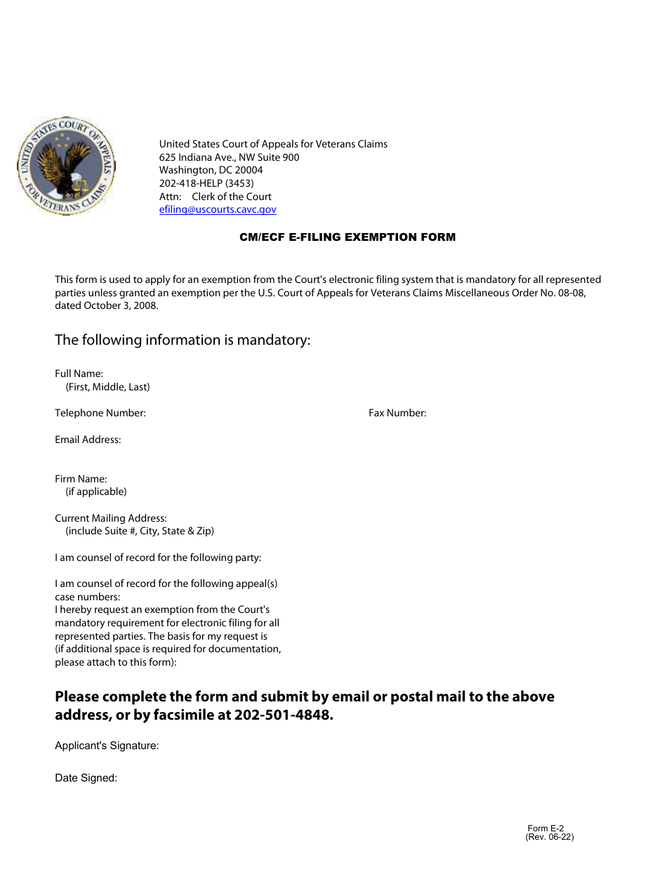 Form E-2 Cm / Ecf E-Filing Exemption Form, Page 2