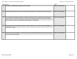 DTSC Form 1700 Hazardous Waste Facility Permit Health Risk Assessment Questionnaire - California, Page 4