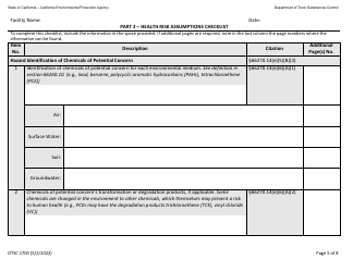 DTSC Form 1700 Hazardous Waste Facility Permit Health Risk Assessment Questionnaire - California, Page 5