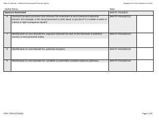 DTSC Form 1700 Hazardous Waste Facility Permit Health Risk Assessment Questionnaire - California, Page 7